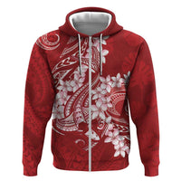 Red Polynesia Hammerhead Shark Tattoo With Plumeria Lei Zip Hoodie LT14 Zip Hoodie Red - Polynesian Pride