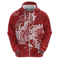 Red Polynesia Hammerhead Shark Tattoo With Plumeria Lei Zip Hoodie LT14 - Polynesian Pride