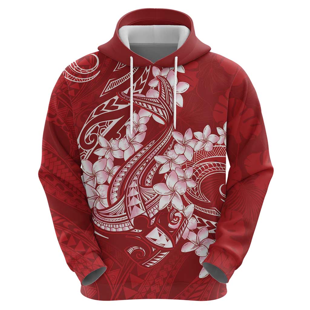Red Polynesia Hammerhead Shark Tattoo With Plumeria Lei Zip Hoodie LT14 - Polynesian Pride