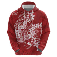 Red Polynesia Hammerhead Shark Tattoo With Plumeria Lei Zip Hoodie LT14 - Polynesian Pride