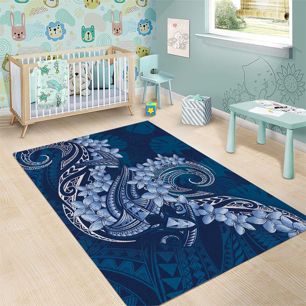 Navy Blue Polynesia Hammerhead Shark Tattoo With Plumeria Lei Area Rug