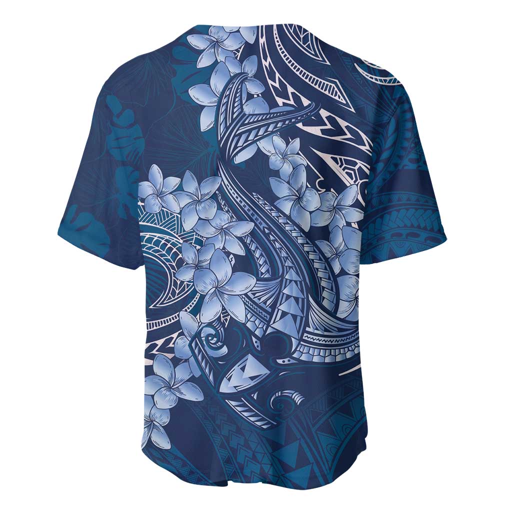 Navy Blue Polynesia Hammerhead Shark Tattoo With Plumeria Lei Baseball Jersey