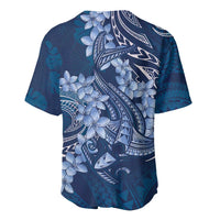 Navy Blue Polynesia Hammerhead Shark Tattoo With Plumeria Lei Baseball Jersey