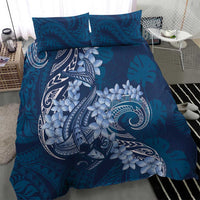 Navy Blue Polynesia Hammerhead Shark Tattoo With Plumeria Lei Bedding Set