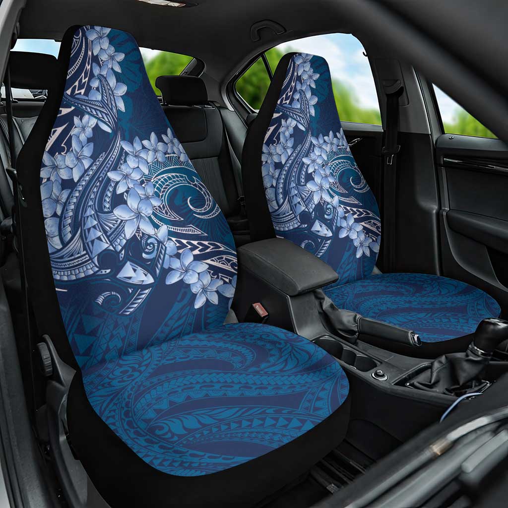 Navy Blue Polynesia Hammerhead Shark Tattoo With Plumeria Lei Car Seat Cover