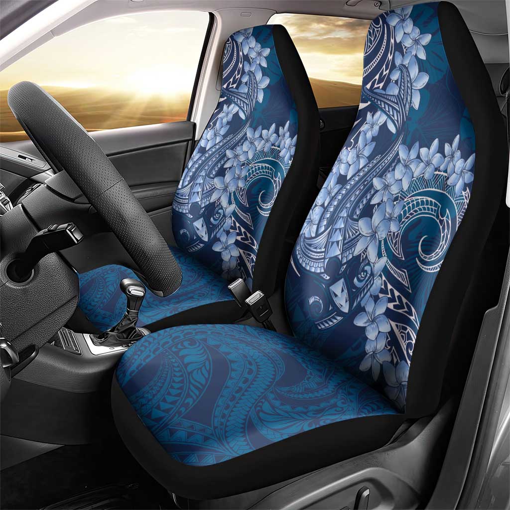 Navy Blue Polynesia Hammerhead Shark Tattoo With Plumeria Lei Car Seat Cover