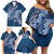Navy Blue Polynesia Hammerhead Shark Tattoo With Plumeria Lei Family Matching Off Shoulder Short Dress and Hawaiian Shirt