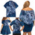 Navy Blue Polynesia Hammerhead Shark Tattoo With Plumeria Lei Family Matching Off Shoulder Short Dress and Hawaiian Shirt