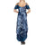 Navy Blue Polynesia Hammerhead Shark Tattoo With Plumeria Lei Family Matching Summer Maxi Dress and Hawaiian Shirt