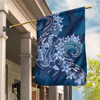 Navy Blue Polynesia Hammerhead Shark Tattoo With Plumeria Lei Garden Flag