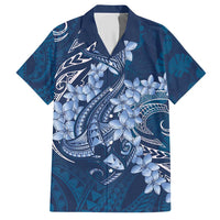 Navy Blue Polynesia Hammerhead Shark Tattoo With Plumeria Lei Hawaiian Shirt