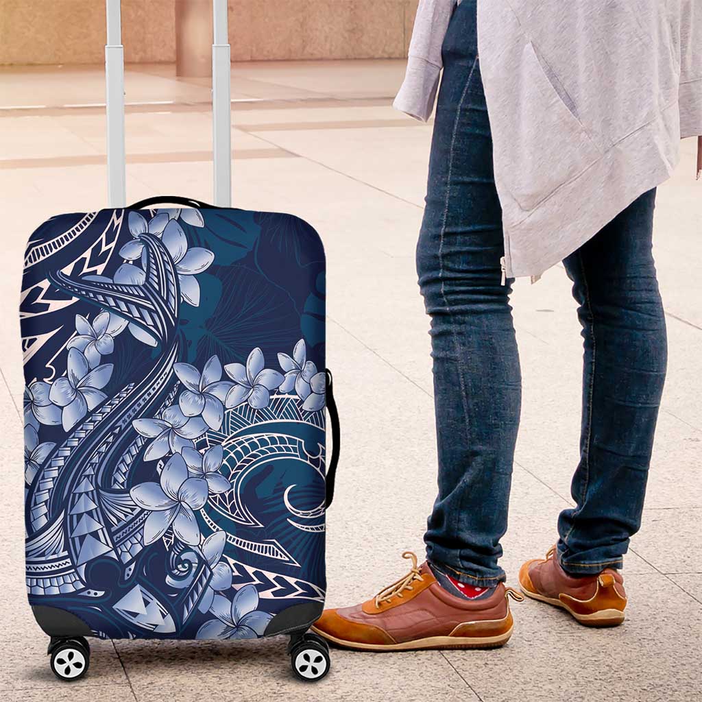 Navy Blue Polynesia Hammerhead Shark Tattoo With Plumeria Lei Luggage Cover LT14 Navy Blue - Polynesian Pride