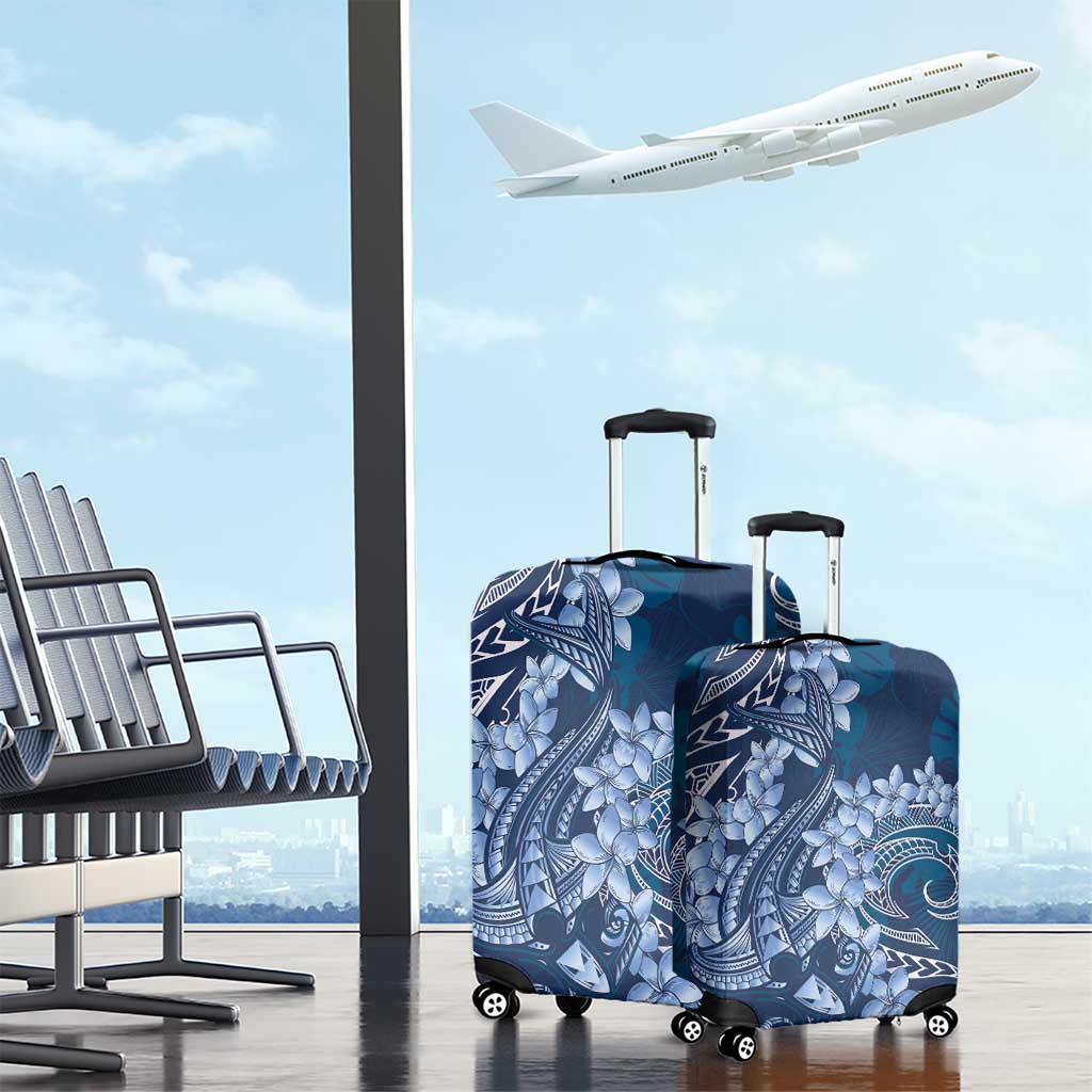 Navy Blue Polynesia Hammerhead Shark Tattoo With Plumeria Lei Luggage Cover