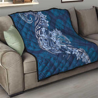 Navy Blue Polynesia Hammerhead Shark Tattoo With Plumeria Lei Quilt