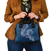 Navy Blue Polynesia Hammerhead Shark Tattoo With Plumeria Lei Shoulder Handbag