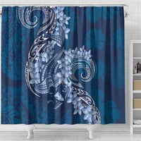 Navy Blue Polynesia Hammerhead Shark Tattoo With Plumeria Lei Shower Curtain