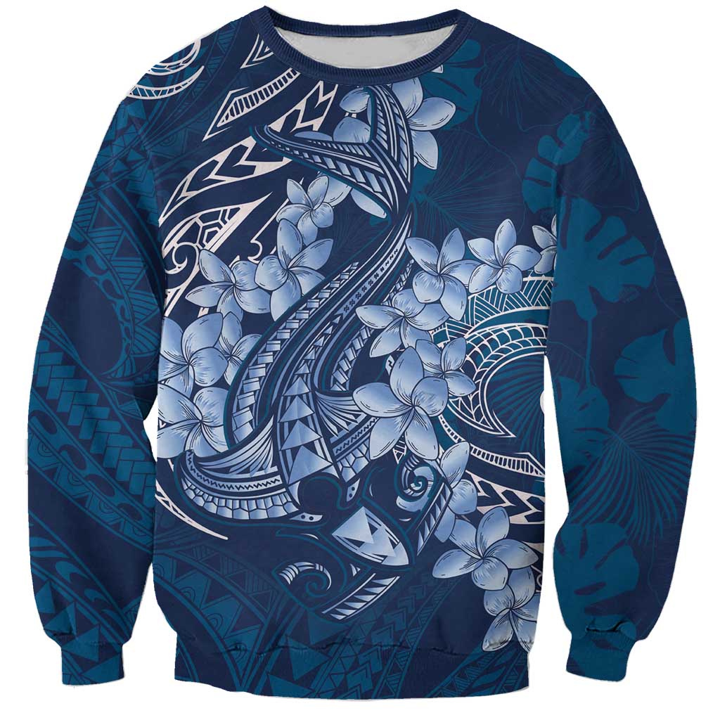 Navy Blue Polynesia Hammerhead Shark Tattoo With Plumeria Lei Sweatshirt