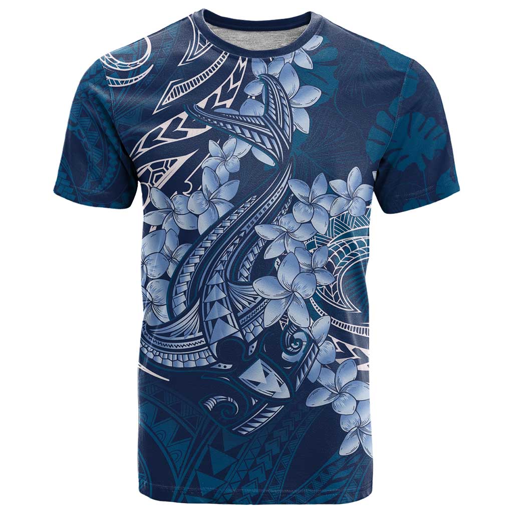 Navy Blue Polynesia Hammerhead Shark Tattoo With Plumeria Lei T Shirt