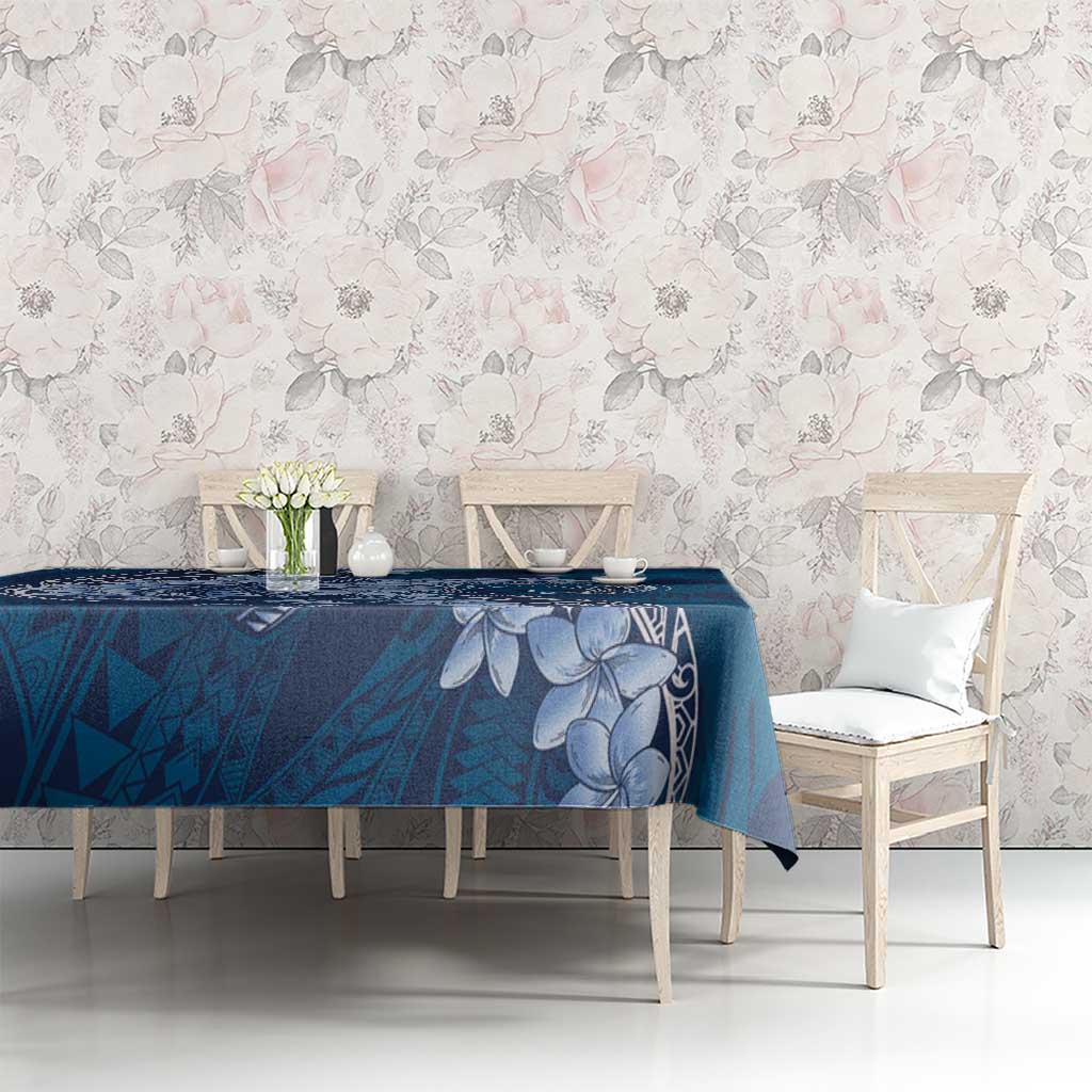 Navy Blue Polynesia Hammerhead Shark Tattoo With Plumeria Lei Tablecloth