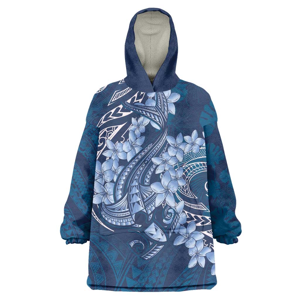Navy Blue Polynesia Hammerhead Shark Tattoo With Plumeria Lei Wearable Blanket Hoodie LT14 One Size Navy Blue - Polynesian Pride