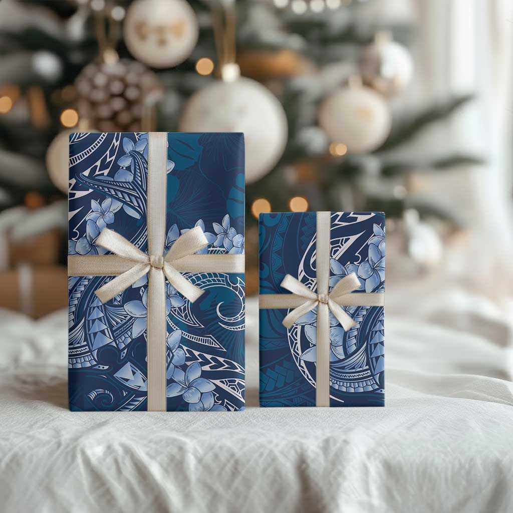 Navy Blue Polynesia Hammerhead Shark Tattoo With Plumeria Lei Wrapping Paper - Polynesian Pride