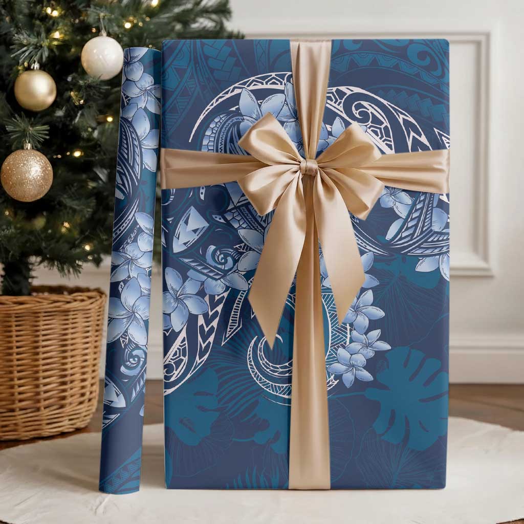 Navy Blue Polynesia Hammerhead Shark Tattoo With Plumeria Lei Wrapping Paper - Polynesian Pride