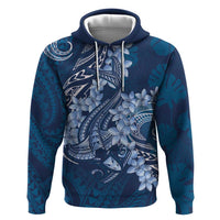 Navy Blue Polynesia Hammerhead Shark Tattoo With Plumeria Lei Zip Hoodie