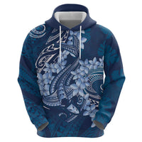 Navy Blue Polynesia Hammerhead Shark Tattoo With Plumeria Lei Zip Hoodie