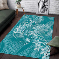 Teal Polynesia Hammerhead Shark Tattoo With Plumeria Lei Area Rug