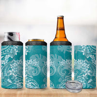 Teal Polynesia Hammerhead Shark Tattoo With Plumeria Lei 4 in 1 Can Cooler Tumbler