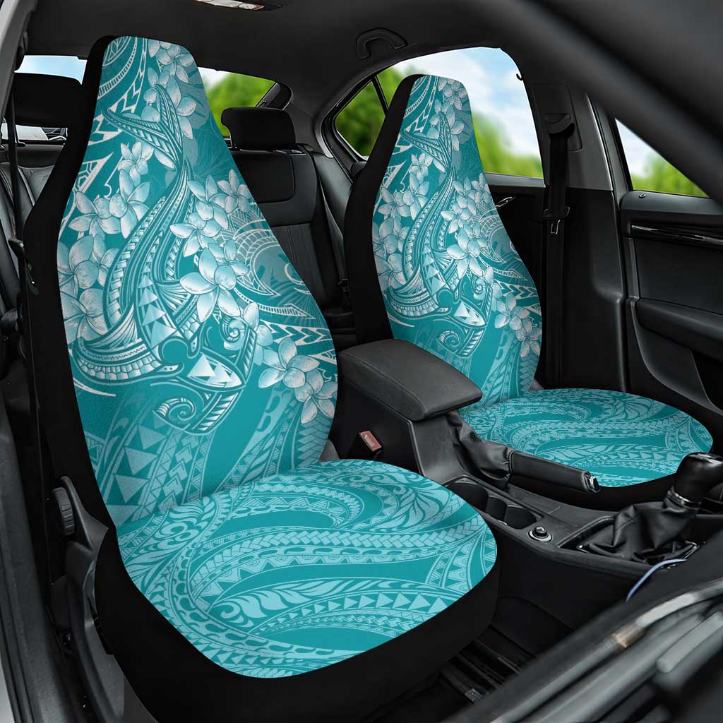 Teal Polynesia Hammerhead Shark Tattoo With Plumeria Lei Car Seat Cover