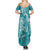 Teal Polynesia Hammerhead Shark Tattoo With Plumeria Lei Family Matching Summer Maxi Dress and Hawaiian Shirt
