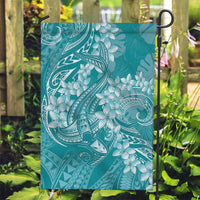 Teal Polynesia Hammerhead Shark Tattoo With Plumeria Lei Garden Flag