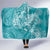 Teal Polynesia Hammerhead Shark Tattoo With Plumeria Lei Hooded Blanket