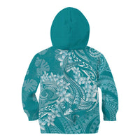 Teal Polynesia Hammerhead Shark Tattoo With Plumeria Lei Kid Hoodie