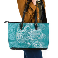 Teal Polynesia Hammerhead Shark Tattoo With Plumeria Lei Leather Tote Bag LT14 - Polynesian Pride