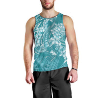 Teal Polynesia Hammerhead Shark Tattoo With Plumeria Lei Men Tank Top
