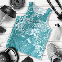 Teal Polynesia Hammerhead Shark Tattoo With Plumeria Lei Men Tank Top