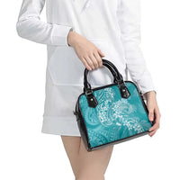 Teal Polynesia Hammerhead Shark Tattoo With Plumeria Lei Shoulder Handbag