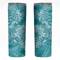 Teal Polynesia Hammerhead Shark Tattoo With Plumeria Lei Skinny Tumbler LT14 Teal - Polynesian Pride