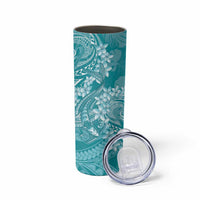 Teal Polynesia Hammerhead Shark Tattoo With Plumeria Lei Skinny Tumbler LT14 - Polynesian Pride