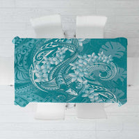 Teal Polynesia Hammerhead Shark Tattoo With Plumeria Lei Tablecloth