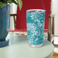 Teal Polynesia Hammerhead Shark Tattoo With Plumeria Lei Tumbler Cup LT14 - Polynesian Pride