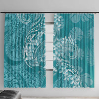 Teal Polynesia Hammerhead Shark Tattoo With Plumeria Lei Window Curtain