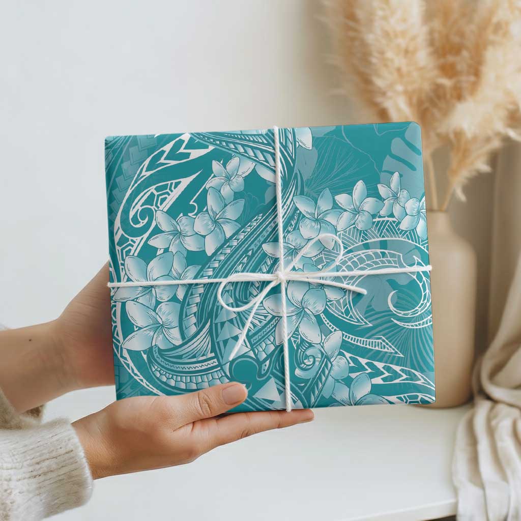 Teal Polynesia Hammerhead Shark Tattoo With Plumeria Lei Wrapping Paper - Polynesian Pride