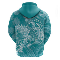 Teal Polynesia Hammerhead Shark Tattoo With Plumeria Lei Zip Hoodie LT14 - Polynesian Pride