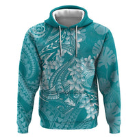 Teal Polynesia Hammerhead Shark Tattoo With Plumeria Lei Zip Hoodie LT14 Pullover Hoodie Teal - Polynesian Pride