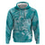 Teal Polynesia Hammerhead Shark Tattoo With Plumeria Lei Zip Hoodie