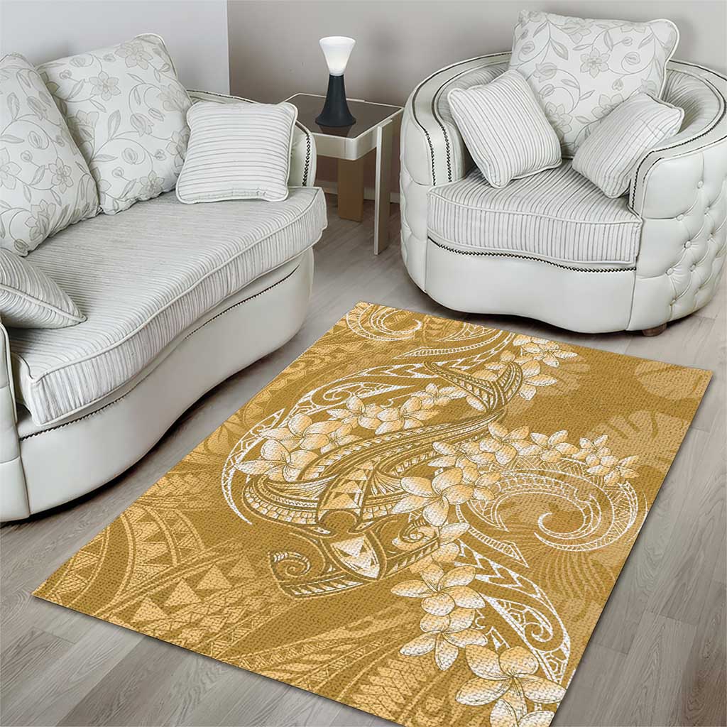 Yellow Polynesia Hammerhead Shark Tattoo With Plumeria Lei Area Rug