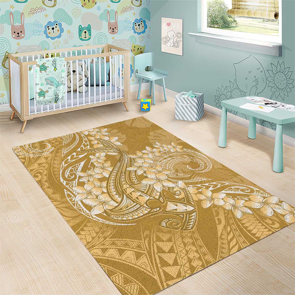 Yellow Polynesia Hammerhead Shark Tattoo With Plumeria Lei Area Rug